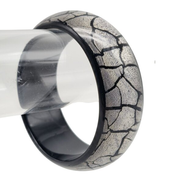 Black Silver Cracked Pattern Resin Bangle Bracelet Art Jewelry - Picture 3 of 5